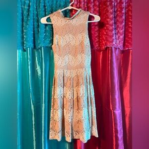 blush and cream lace dress